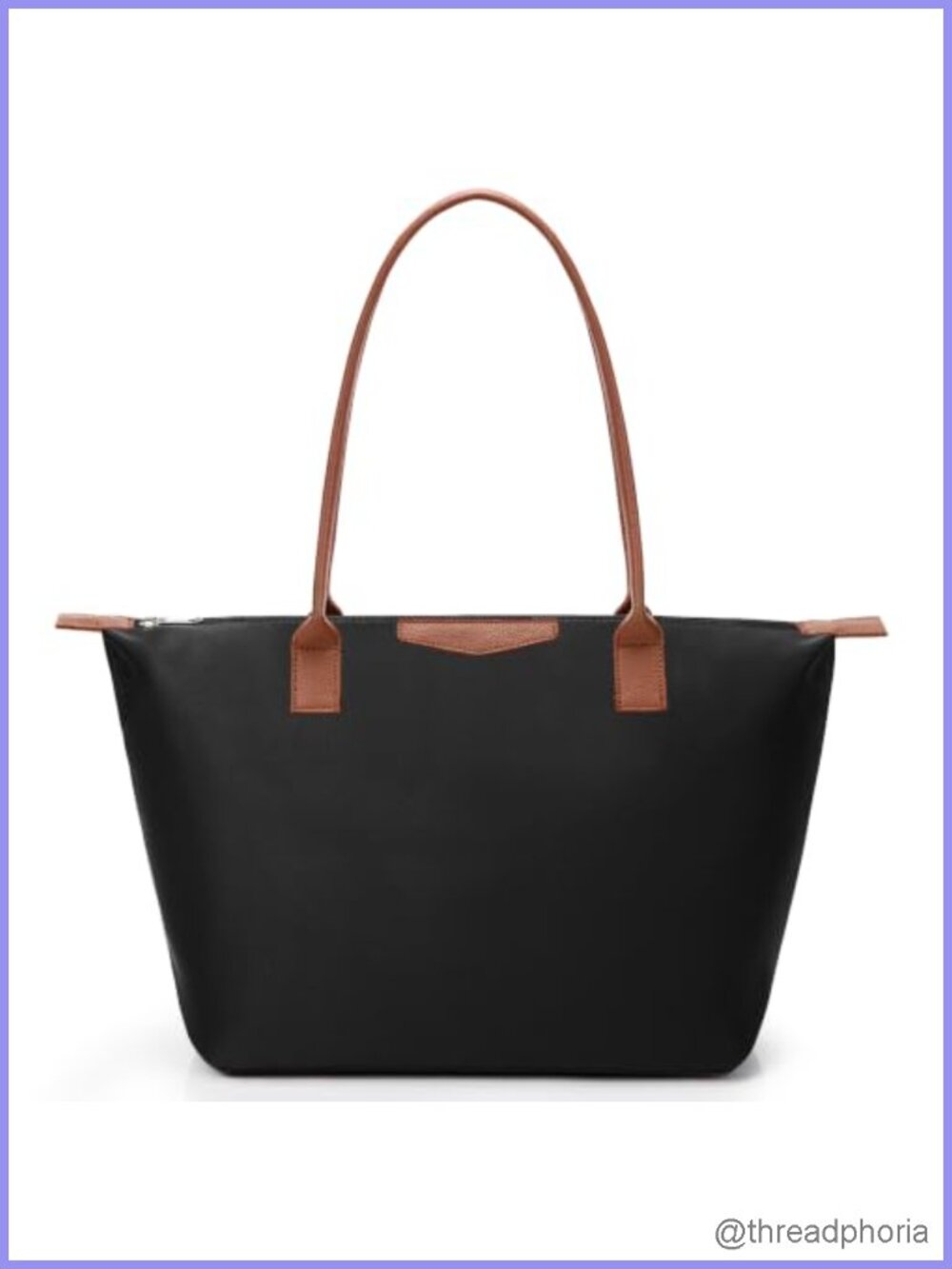 Nylon Tote Bag Large Zip Shoulder Handbag Leather Handles Work Travel